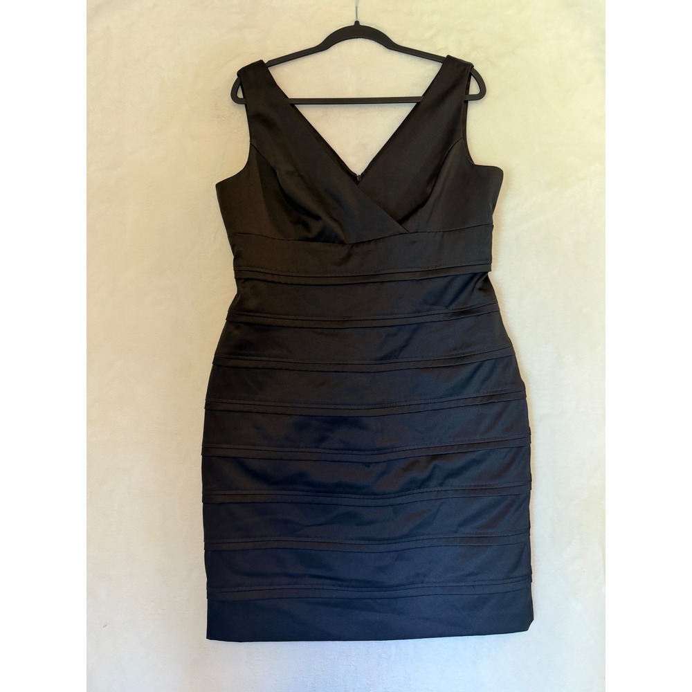 American Living Black Tiered Bandage Sheath Dress Womens 16 V-Neck Cocktail